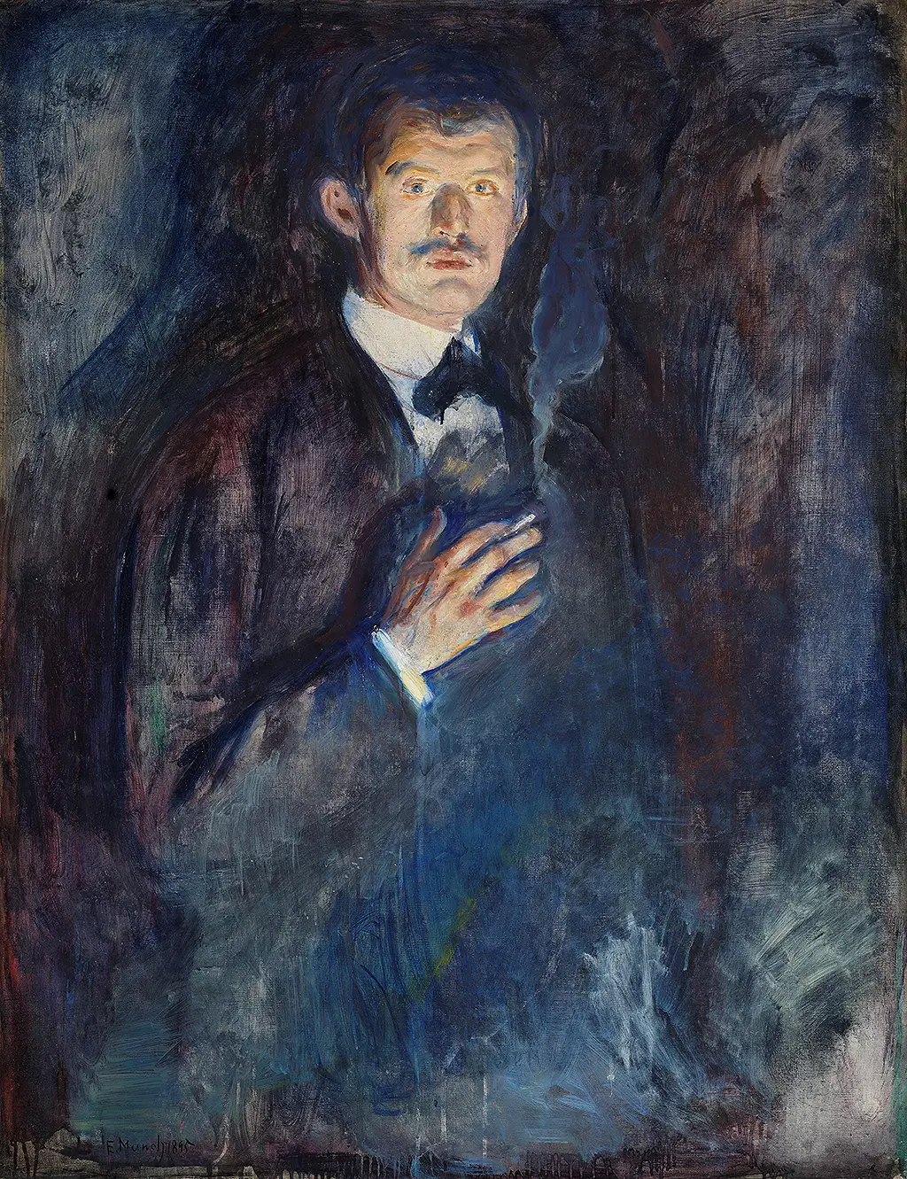 Self-Portrait with Burning Cigarette in Detail Edvard Munch